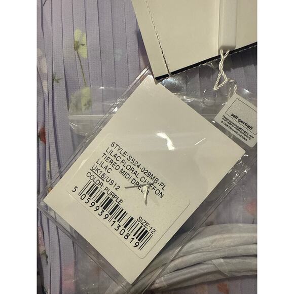 SELF-PORTRAIT‎ Belted pleated Floral Print Chiffon Midi Dress Size 12 NWT - Picture 12 of 12